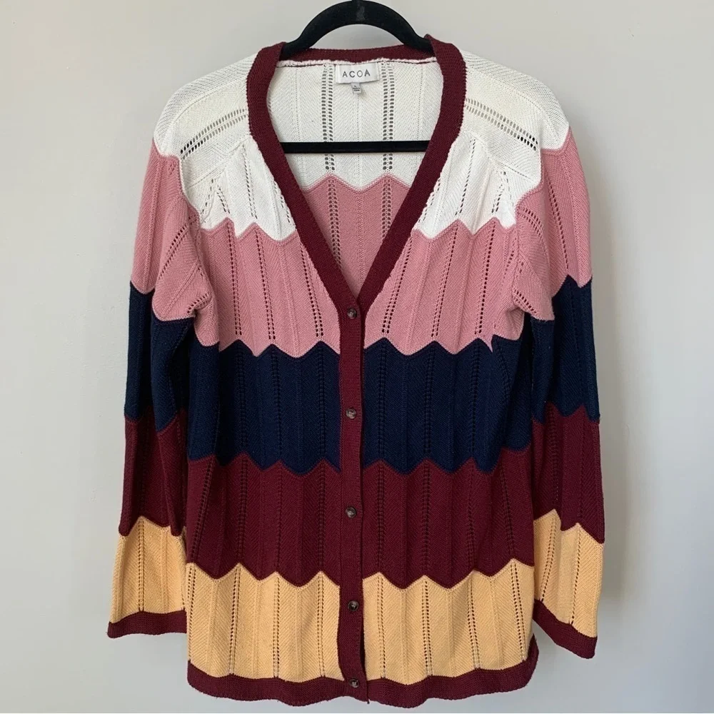 Acoa Multicolor Button‎ Front Cardigan Size L